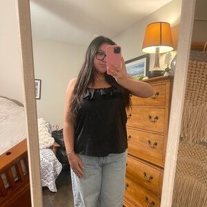 Women's Black Ruffle Top